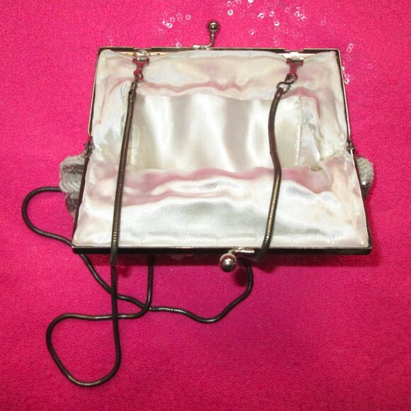1950s vintage beaded evening purse prom white flapper bag - Picture 3 of 4